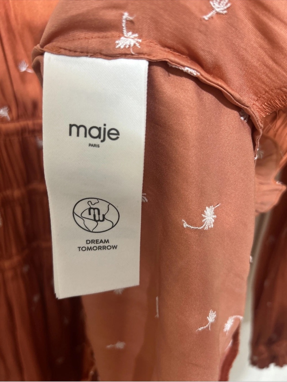 NWT Maje Rust Floral Satin V-Neck Smocked Romper Sz 4 UK T38 so cute! 385$ NWT - Picture 11 of 11